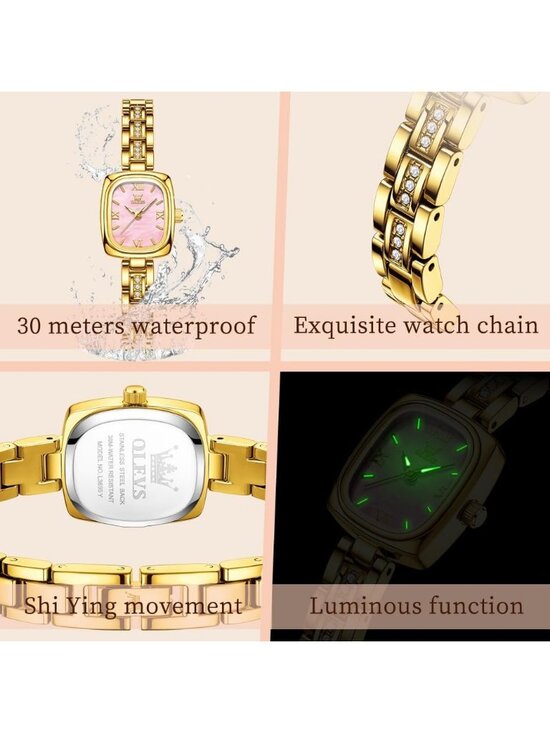 Women\'s Gold band /Pink dialDiamond Fashion Elegant Chronograph Cute Wrist Watch main image 6